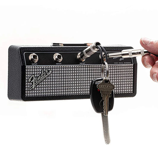 Wall-Mounted Rock Guitar Amplifier Key Storage Holder with Keychain Hooks and Decorative Features